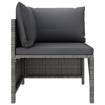 Hoekbank sectioneel met kussens poly rattan grijs - thumbnail