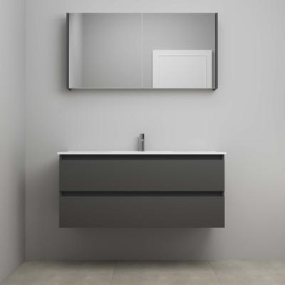 On-Line Badkamermeubelset - 120 cm - Voorgemonteerd - Porseleinen Wastafel - 1 Kraangat - Spiegelkast - Mat Antraciet