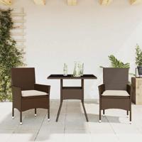 3-delige Tuinset met kussens poly rattan en glas bruin - thumbnail