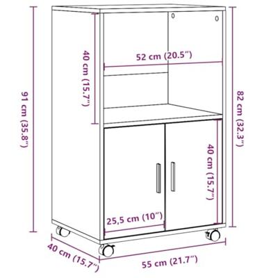 Rolkast 55x40x91 cm bewerkt hout wit