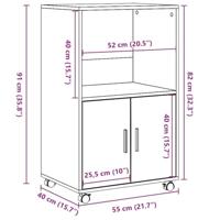 Rolkast 55x40x91 cm bewerkt hout wit - thumbnail