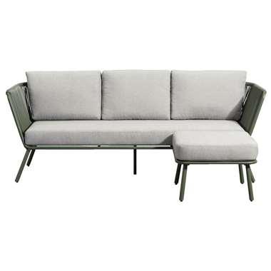 Loungebank Almeria 3-zits met hocker - olijfgroen