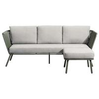 Loungebank Almeria 3-zits met hocker - olijfgroen - thumbnail