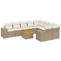 10-delige Loungeset met kussens poly rattan beige - thumbnail