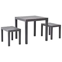 VidaXL Tuintafel met 2 banken kunststof bruin - thumbnail
