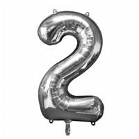 Basic Folie ballon nummer 2 50x88 cm zilver - thumbnail