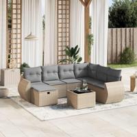 8-delige Loungeset met kussens poly rattan gemengd beige - thumbnail