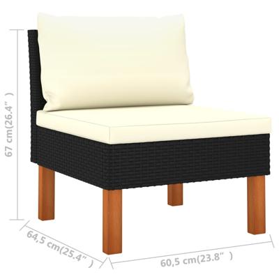 Tuinbank 3-zits met kussens poly rattan zwart