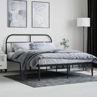 Bedframe met hoofdbord metaal zwart 140x200 cm - thumbnail
