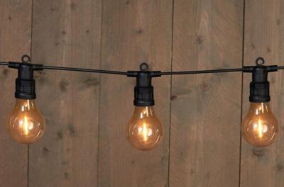 10 Partylights met filament 6cm led classic 10m/3m aanloopsnoer zwart - Annas collection