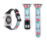 Letter T vorm eenvoudige Floral lederen polshorloge band met roestvrijstalen gesp voor Apple Watch serie 3 & 2 & 1 38mm (blauw) - thumbnail