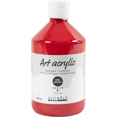 Creativ Company Acryl verf, semi-glanzend, semi-transparant, primair rood, 500 ml/ 1 fles