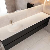 Badkamermeubel Solid Surface BWS Stockholm 200x45 cm Mat Zwart Urban Links (1 kraangat, 4 lades) - thumbnail