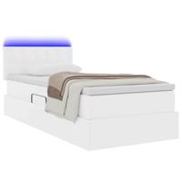 Opbergbed met LED met matras Puur Wit 90 x 200 cm Nep Leer - thumbnail