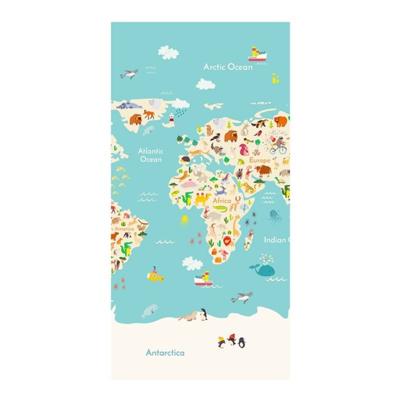 Good Morning Strandlaken WORLDMAP 75x150 cm lichtblauw