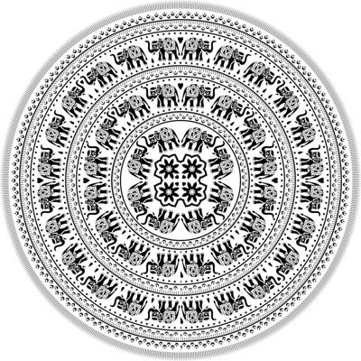 Mandala Wandkleed Rond Olifant Zwart/Wit (180 cm)