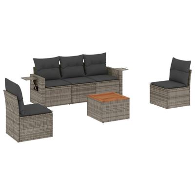 6-delige Loungeset met kussens poly rattan grijs - thumbnail