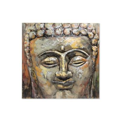 Schilderij DKD Home Decor Buda Hout Metaal Orientaals Boeddha (80 x 80 x 7 cm)