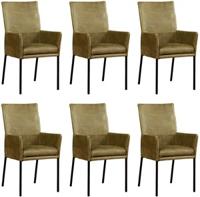 Set van 6 Olijfgroene leren moderne eetkamerstoelen Royal - poot vierkant zwart - Kenia Leer Olive (olijfgroen leer) - thumbnail