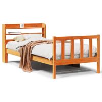 Bedframe met hoofdbord massief grenenhout wasbruin 150x200 cm - thumbnail