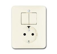 Busch-Jaeger combinatie wandcontactdoos 1-voudig met randaarde en serieschakelaar inbouw creme - thumbnail