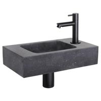 Fonteinset Differnz Bombai Natuursteen 40x22x9 cm Zwart Met Rechte Kraan Mat Zwart Differnz - thumbnail