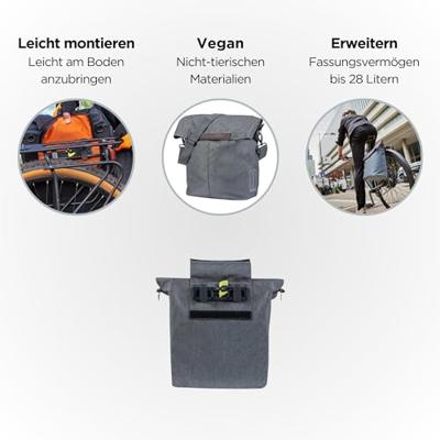 Basil city shopper - fietsshopper, grijs melee, 14-16l, vegan leder, waterkerende vouwsluiting, reflectie - thumbnail