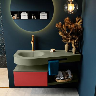 MONDIAZ RIVA 120cm badmeubel onderkast / planchet kleur Fire met 1 lade. Wastafel DULCET links 1 kraangat kleur Army.