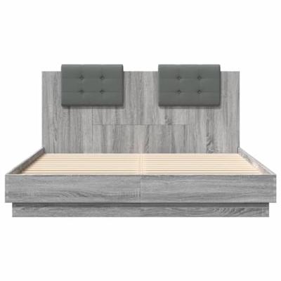 Bedframe met hoofdbord en LED grijs sonoma eiken 150x200 cm