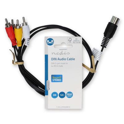 DIN-Audiokabel | DIN 5-Pins Male | 4x RCA Male | Vernikkeld | 1.00 m | Rond | PVC | Zwart DIN-Audiokabel | DIN 5-Pins Male | 4x RCA Male | Vernikkeld | 1.00 m | Rond | PVC | Zwart
