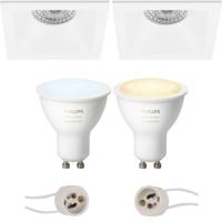 Pragmi Pollon Pro - Inbouw Vierkant - Mat Wit - Verdiept - 82mm - Philips Hue - LED Spot Set GU10 - White Ambiance - Bluetooth - thumbnail