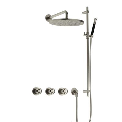 Hotbath Cobber - CW7067 - Inbouw Regendoucheset - Geborsteld Nikkel - 2 Stopkranen - Thermostatisch - Wandarm 40 cm - Hoofddouche 300 mm - Ronde Handdouche - Glijstang 900 mm - met M106 - Waterbesparend