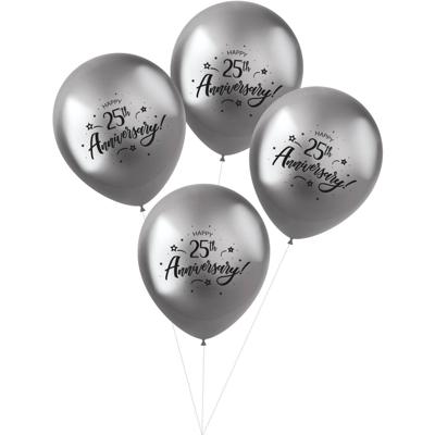 Ballonnen Metallic Zilver '25th Anniversary' (4 st)