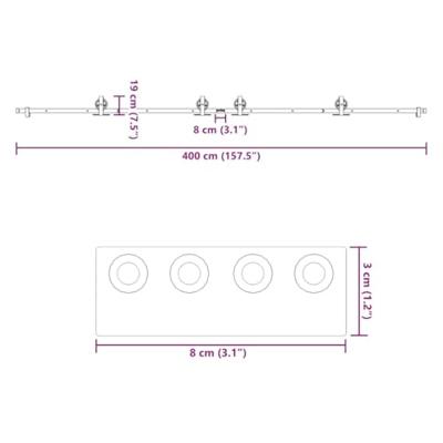 Doos met onderdelen voor schuifdeur 400 cm staal zwart