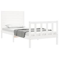 Bedframe met hoofdbord massief hout wit - thumbnail