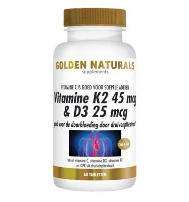 Golden Naturals Vitamine K2 45mcg & D3 25mcg Tabletten