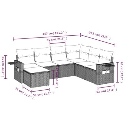 7-delige Loungeset met kussens poly rattan beige