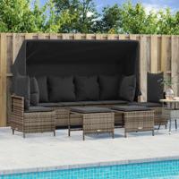 5-delige Loungeset met kussens poly rattan grijs - thumbnail
