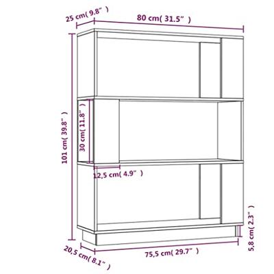 Boekenkast/kamerscherm 80x25x101 cm massief grenenhout wit