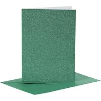 Creativ Company Kaarten en enveloppen, afmeting kaart 10,5x15 cm, afmeting envelop 11,5x16,5 cm, glitter, 110+250 gr, groen, 4 set/ 1 doos - thumbnail
