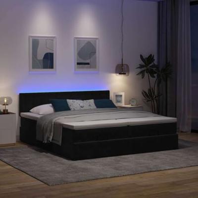 Ottoman bed met matrassen en LED's 180x200cm fluweel zwart