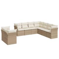 9-delige Loungeset met kussens poly rattan beige - thumbnail