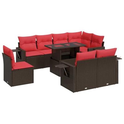 9-delige Loungeset met kussens poly rattan acacia bruin