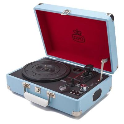 GPO Attache aktetas stijl drie snelheden draagbare platenspeler met ingebouwde stereo-luidsprekers en vrije USB-stick onmiddellijke digitale omzetting van vinyl hemelsblauw