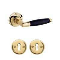 De Oude Deurklink Deurklink klassiek geveerd, messing gelakt, sleutelrozet, rond - thumbnail