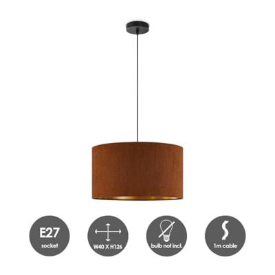 Scandinavische stijl Hanglamp - Corduroy Lampenkap - Cilinder - Brown - ø40 x 126 cm - E27 Fitting - Geschikt voor Woonkamers en slaapkamers - Inclusief 1 meter kabel