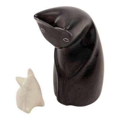 Zeepstenen Beeld Kat en Muis Zwart-Wit