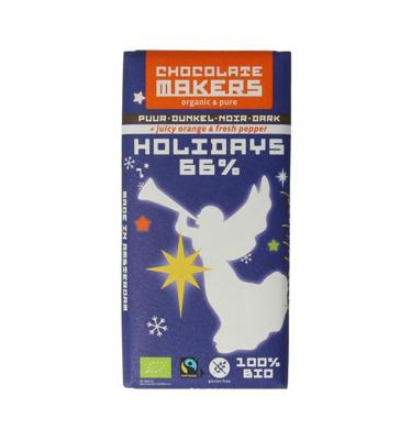 Chocolatemakers Holiday bar 65% met sinaasappel-kruidnagel bio 85 Gram