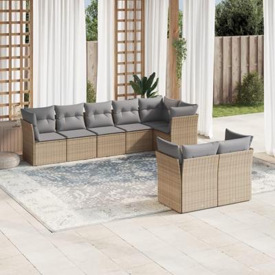 8-delige Loungeset met kussens poly rattan beige - thumbnail