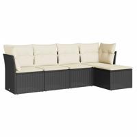 6-delige Loungeset met kussens poly rattan zwart - thumbnail